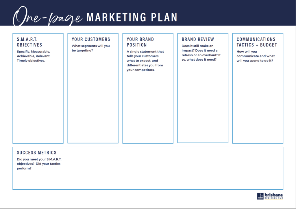 one page marketing plan