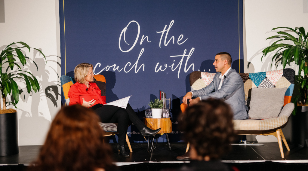 Nir and Miriam on the couch with event
